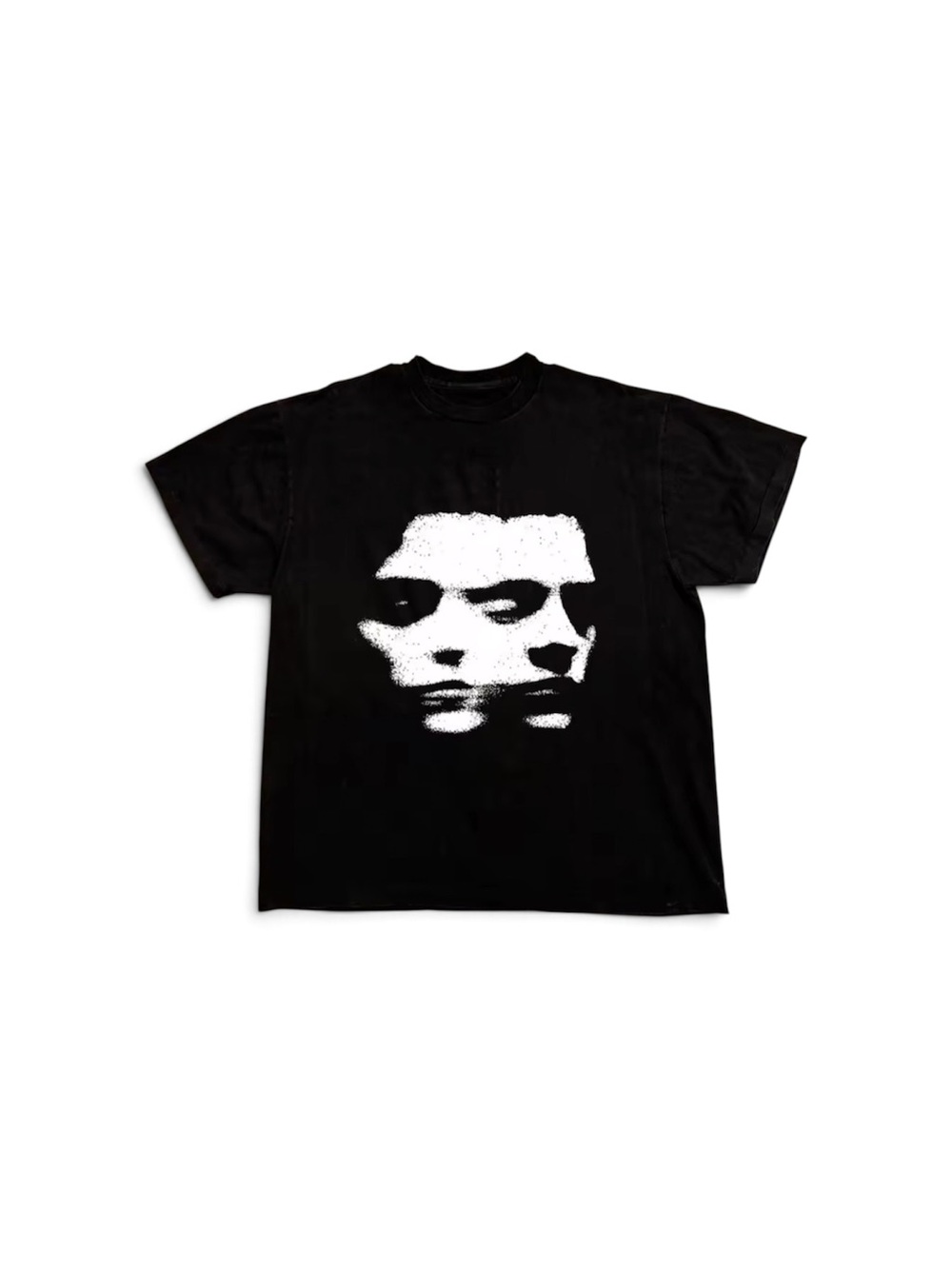 Black Short Sleeve Graphic Tee with White Face Motif